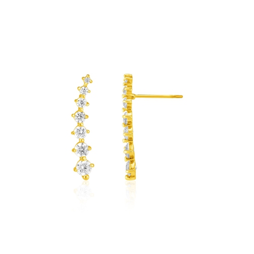 RCJ  14K Gold Climber Post Earrings With Cubic Zirconias In Yellow