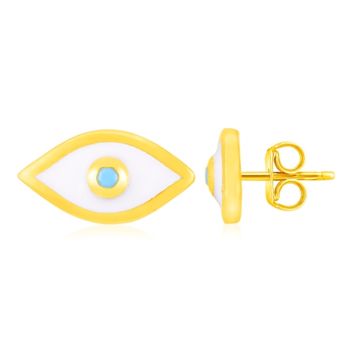 RCJ  14K Gold Evil Eye Earrings With Enamel In Yellow