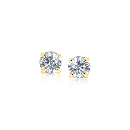 RCJ  14K Gold Stud Earrings With White Hue Faceted Cubic Zirconia In Yellow