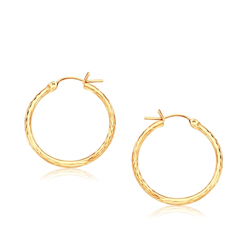 RCJ  14K Gold Slender Hoop Earring With Diamond-Cut Finish (25MM Diameter) In Yellow