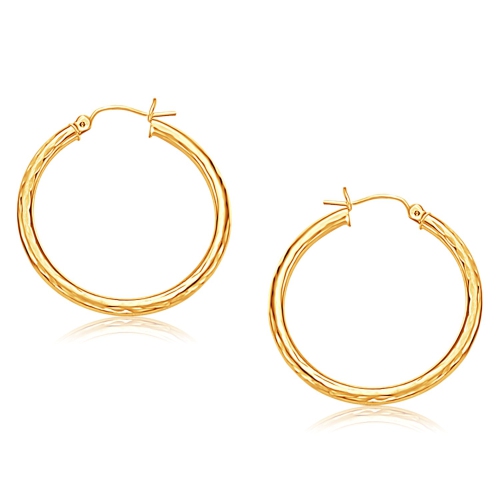 Image 1 of 1.. 14k Yellow Gold Hoop Earring with Diamond-Cut Finish