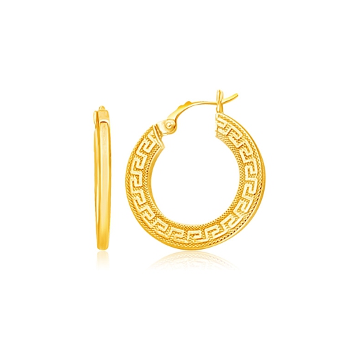 Image 1 de 1.. Anneaux d'oreilles moyens, or jaune 14K k, motif grec, avec côtés plats
