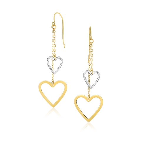 Image 1 de 1.. Boucles d'oreilles pendantes en forme de coeur en or deux tons 10K ct