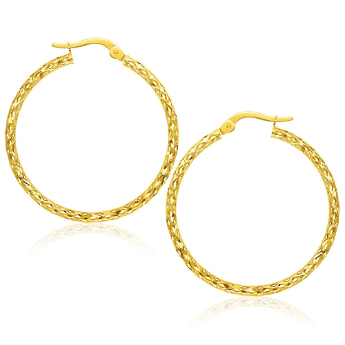 RCJ  14K Gold Textured Large Hoop Earrings In Yellow