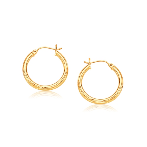 RCJ  14K Gold 25MM Diameter Hoop Earring With Diamond-Cut Finish In Yellow