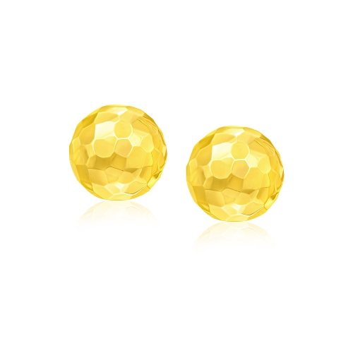 RCJ  14K Gold Round Faceted Style Stud Earrings In Yellow