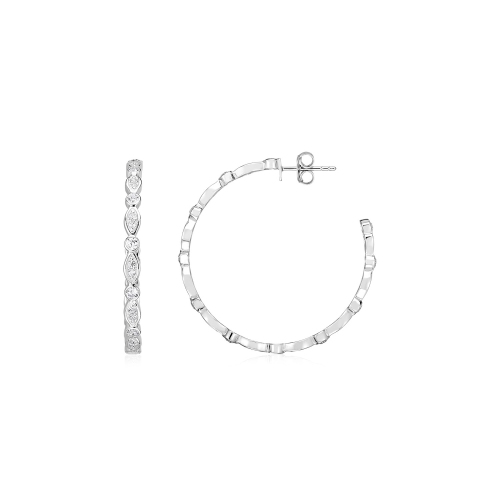 RCJ  Sterling Hoop Earrings With Round And Marquise Cubic Zirconias In Silver