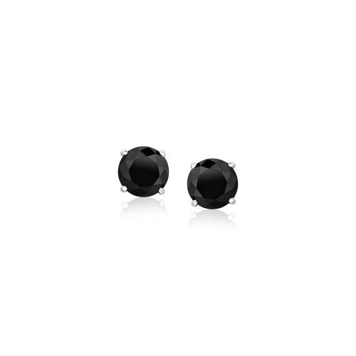 RCJ  14K Gold Stud Earrings With Black 5MM Faceted Cubic Zirconia In White