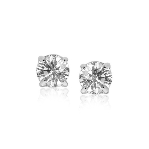 RCJ  14K Gold Stud Earrings With Hue Faceted Cubic Zirconia In White