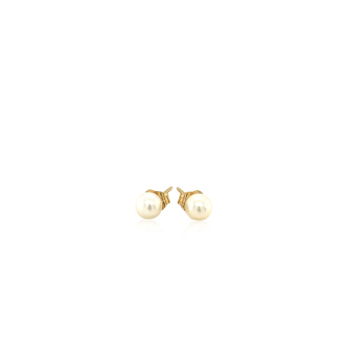 14k Yellow Gold Freshwater Cultured White Pearl Stud Earrings