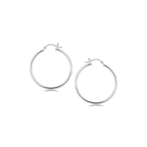RCJ  Sterling Thin Polished Hoop Style Earrings With Rhodium Plating (30Mm) In Silver
