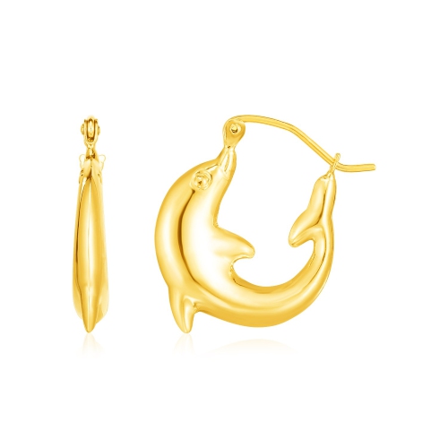 RCJ  14K Gold Dolphin Hoop Earrings In Yellow