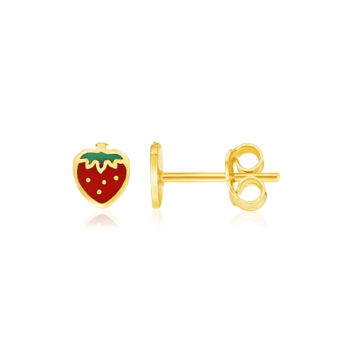 Boucles d'oreilles pour enfants en or jaune 14K k à motif de fraises
