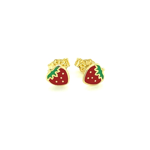 Boucles d'oreilles pour enfants en or jaune 14K k à motif de fraises