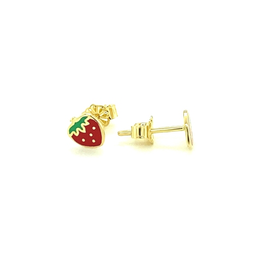 Boucles d'oreilles pour enfants en or jaune 14K k à motif de fraises