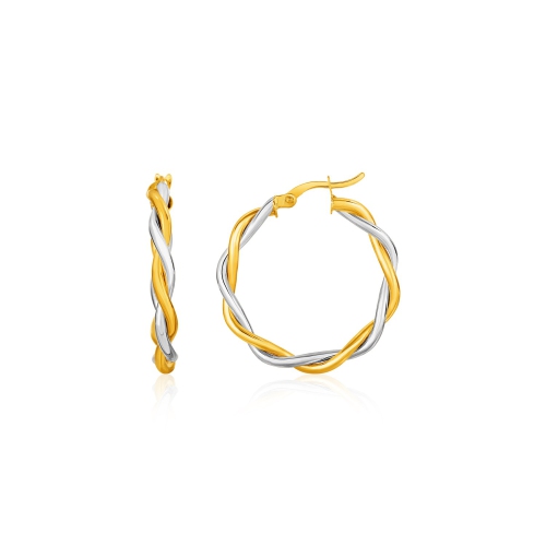 RCJ  Two-Tone Twisted Wire Round Hoop Earrings In 10K And White Gold In Yellow