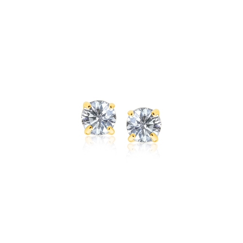 RCJ  14K Gold Stud Earrings With White Hue Faceted Cubic Zirconia In Yellow