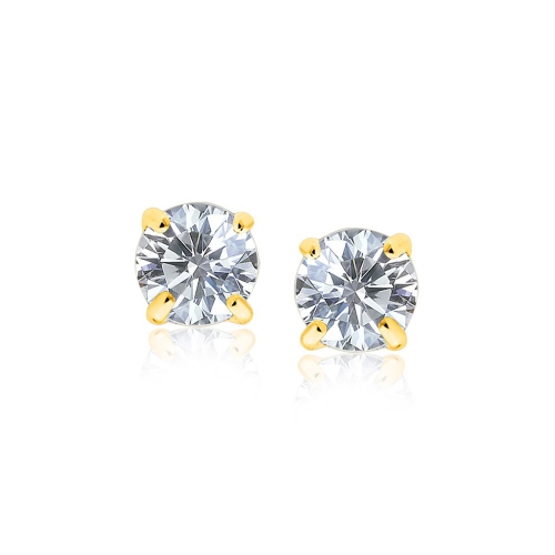 RCJ  14K Gold Stud Earrings With White Hue Faceted Cubic Zirconia In Yellow