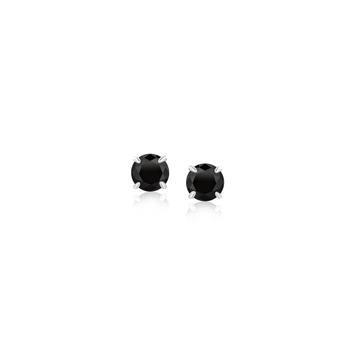 RCJ  14K Gold Stud Earrings With Black 4MM Cubic Zirconia In White