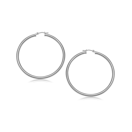 RCJ  10K Gold Polished Hoop Earrings (25 Mm) In White