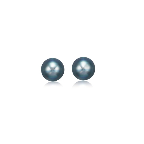 RCJ  14K Gold Cultured Black Pearl Stud Earrings (6.0 Mm) In Yellow
