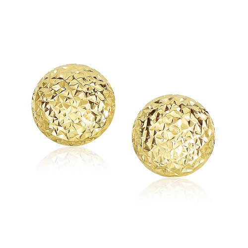 RCJ  14K Gold Puff Round Earrings With Diamond Cuts In Yellow