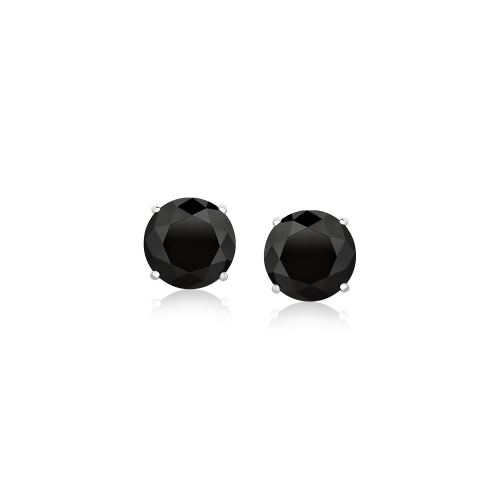 RCJ  14K Gold Stud Earrings With Black 6MM Faceted Cubic Zirconia In White