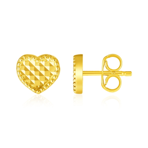 RCJ  14K Gold Textured Heart Post Earrings In Yellow