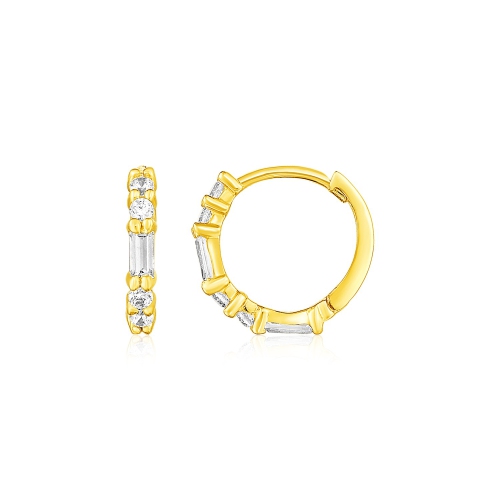 RCJ  14K Gold Petite Hoop Earrings With Baguette Cubic Zirconias In Yellow