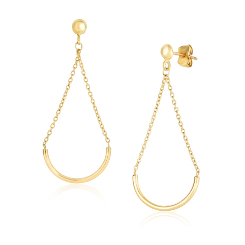 RCJ  14K Gold Curved Chain Drop Earrings In Yellow