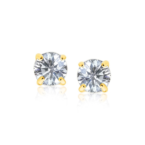 RCJ  14K Gold 8.0MM Round Cz Stud Earrings In Yellow