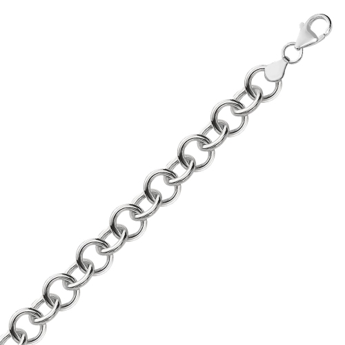 AVERA GROUP  Sterling Rolo Style Polished Charm Bracelet With Rhodium Plating In Silver
