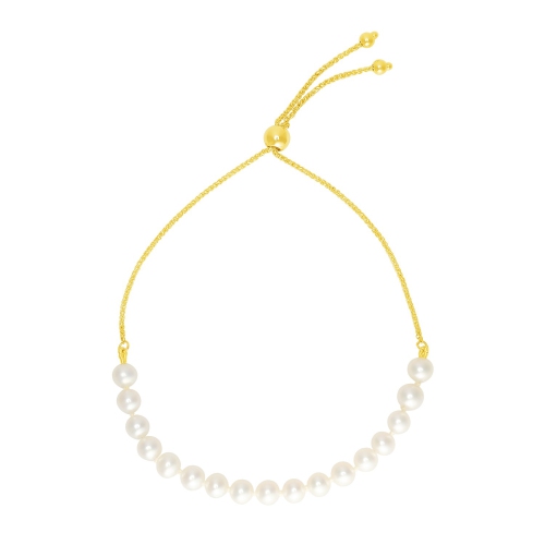 AVERA GROUP  14K Gold Adjustable Friendship Bracelet With Pearls In Yellow