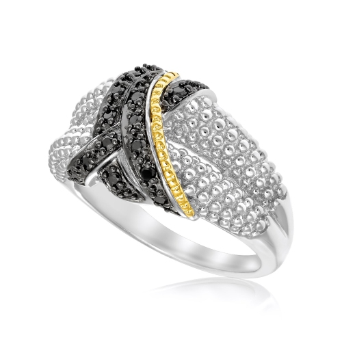 AVERA GROUP  18K Gold & Sterling Silver Entwined Popcorn Ring With Black Diamonds In Yellow