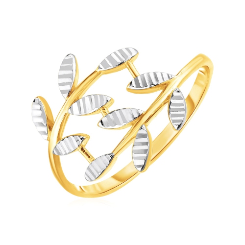 AVERA GROUP  14K Two Tone Crossover Ring With Textured Leaves In Gold