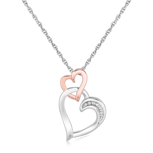 AVERA GROUP  Sterling Cascading Dual Heart Diamond Accented Pendant (.02 Cttw) In Silver