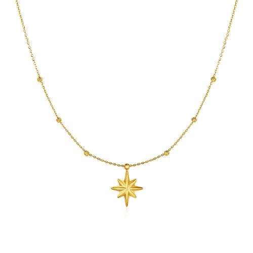AVERA GROUP  14K Gold Necklace With Eight Pointed Star And Beads In Yellow