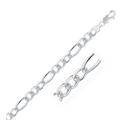 Image 1 of 3.. Rhodium Plated 8.1mm Sterling Silver Figaro Style Chain