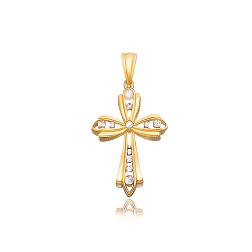 14k Two-Tone Gold Fancy Cross Pendant with Diamond Cuts | Best Buy
