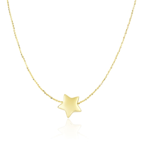 Image 1 of 2.. 14k Yellow Gold Necklace with Shiny Puffed Sliding Star Charm