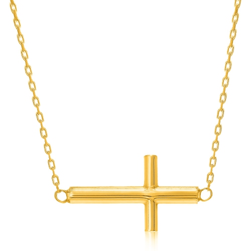 AVERA GROUP  14K Gold Necklace With A Polished Cross Design In Yellow