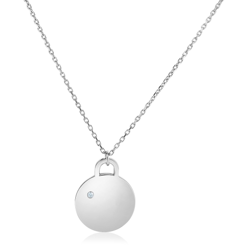 Image 1 of 2.. Sterling Silver 18 inch Necklace with Polished Disc with Diamond