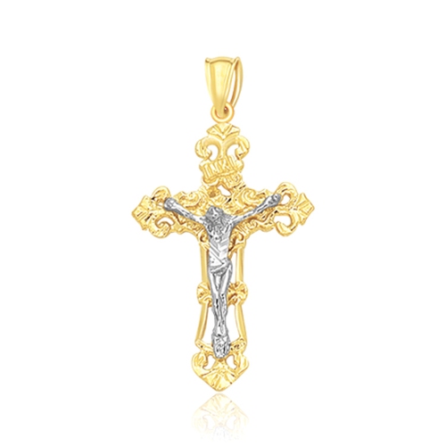 Image 1 de 2.. Pendentif en forme de croix en or deux tons 14K carats