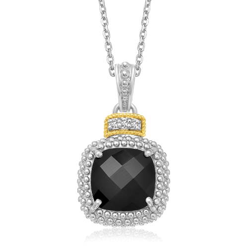 AVERA GROUP  18K Gold & Sterling Silver Popcorn Cushion Black Onyx And Diamond Pendant In Yellow