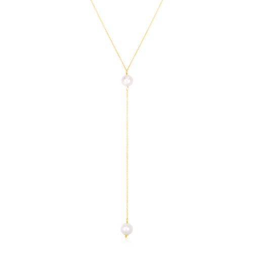 14k Yellow Gold Lariat Necklace with Pearls