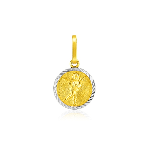 RCJ  14K Two Tone Small Round Textured Religious Medal Pendant In Gold