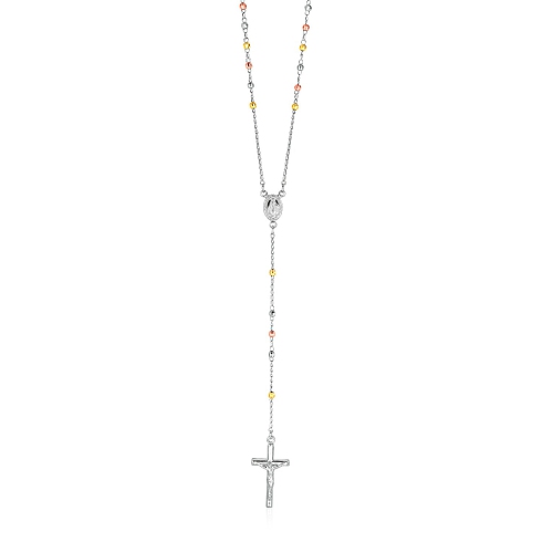 Image 1 of 3.. Three Toned Rosary Chain and Bead Necklace in Sterling Silver