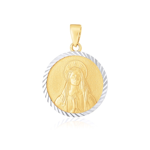 RCJ  14K Two Tone Round Textured Religious Medal Pendant In Gold