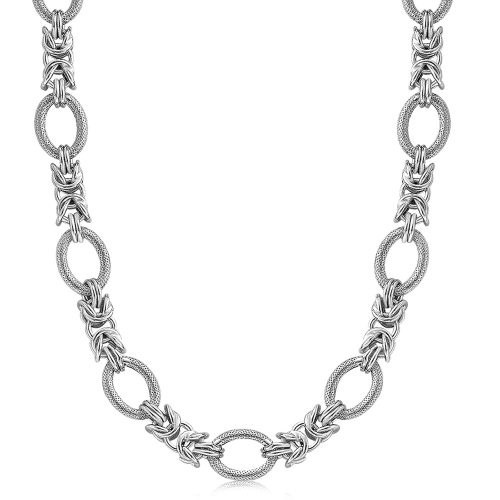 AVERA GROUP  Sterling Rhodium Plated Knot Style And Textured Oval Chain Necklace In Silver