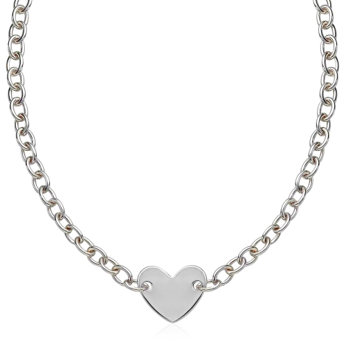 AVERA GROUP  Sterling Rhodium Plated Chain Bracelet With A Flat Heart Motif Station In Silver